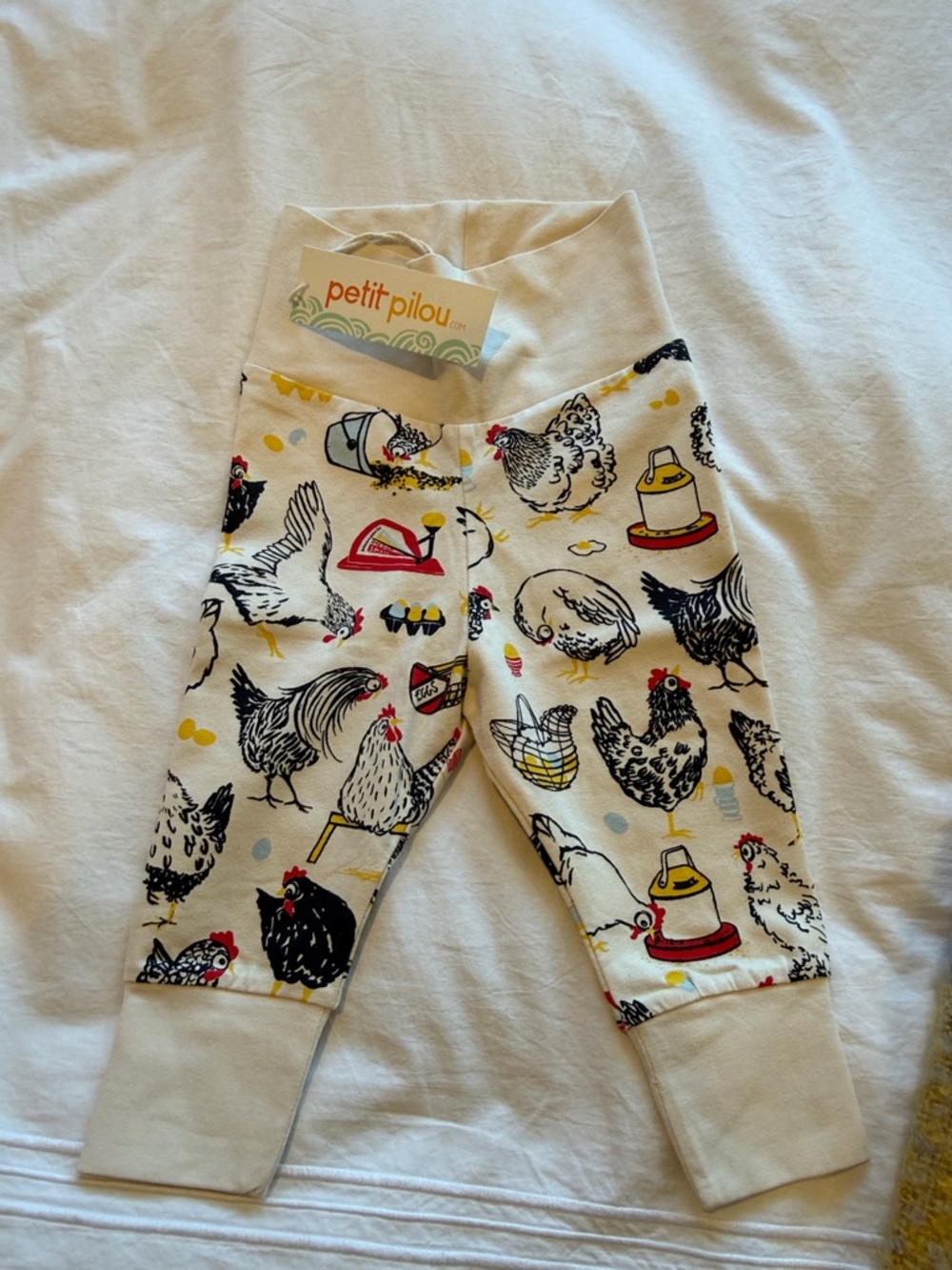 Petit Pilou Cream Chicken-Print Kids Leggings